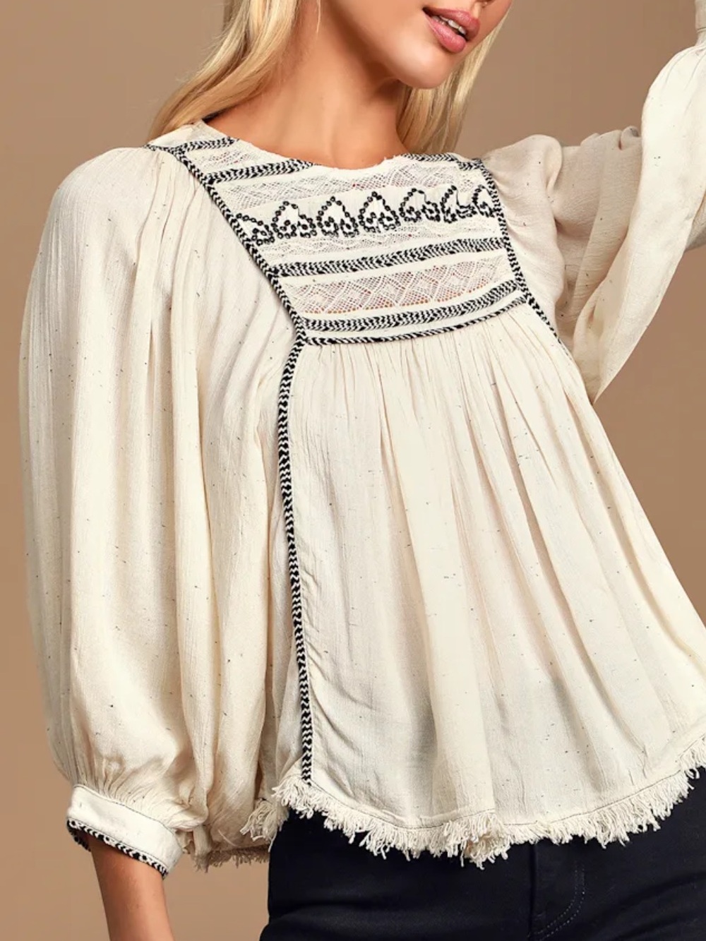 Free People Cyprus Avenue Ivory Embroidered Top Size Medium - Picture 13 of 14